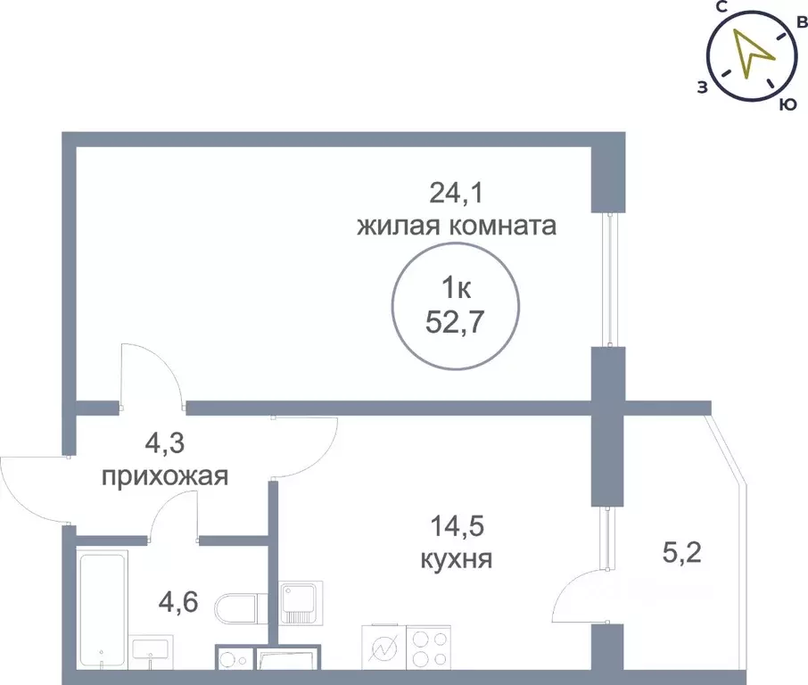 1-к кв. Ханты-Мансийский АО, Нефтеюганск 5-й мкр, 39 (52.7 м) - Фото 0