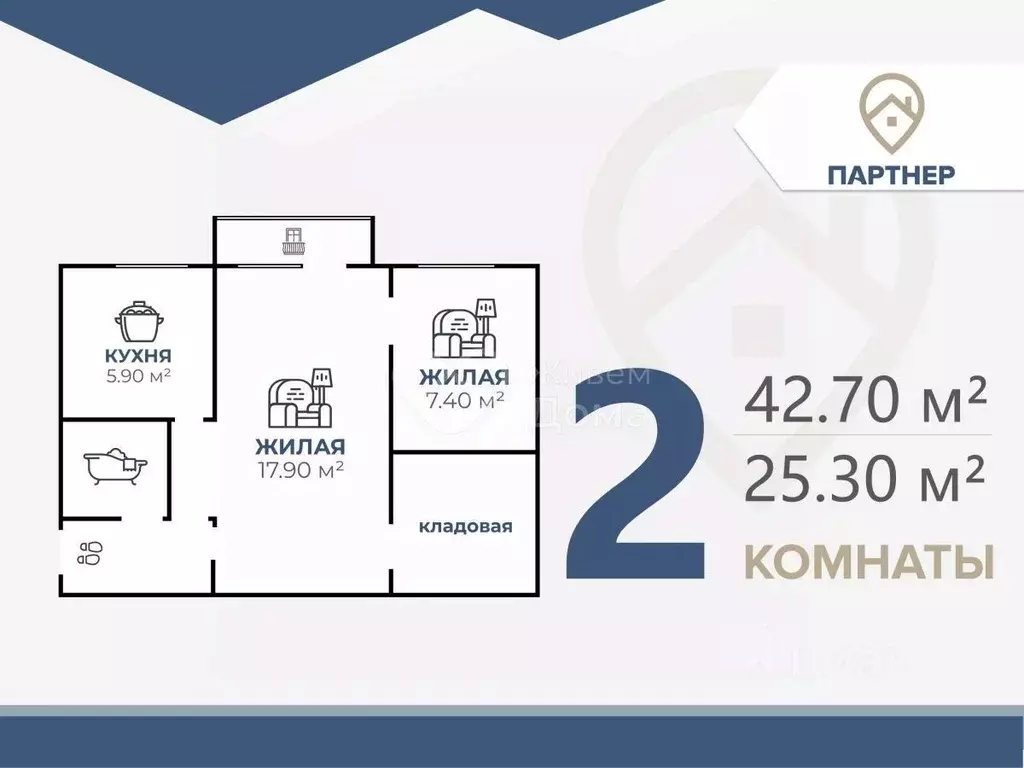 2-к кв. Волгоградская область, Волгоград ул. Огарева, 18 (42.7 м) - Фото 2