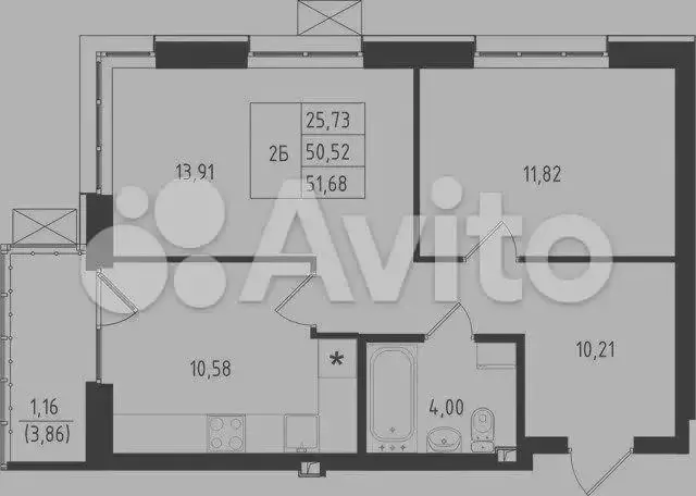 2-к. квартира, 51,6м, 12/15эт. - Фото 1