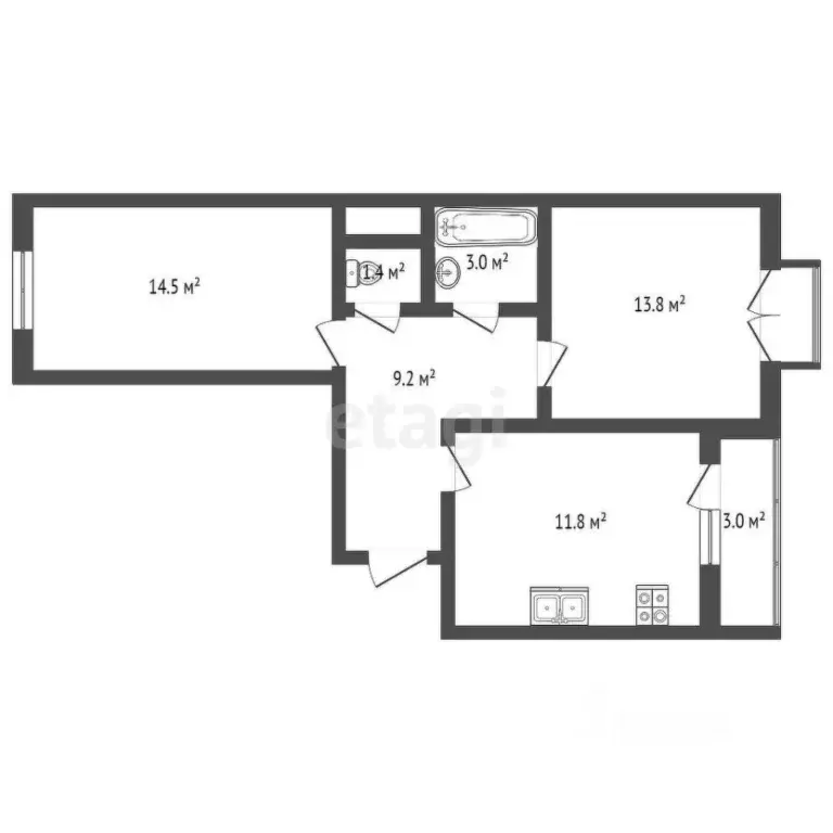 2-к кв. Ростовская область, Ростов-на-Дону ул. Еременко, 112/1с1 (57.0 ... - Фото 2