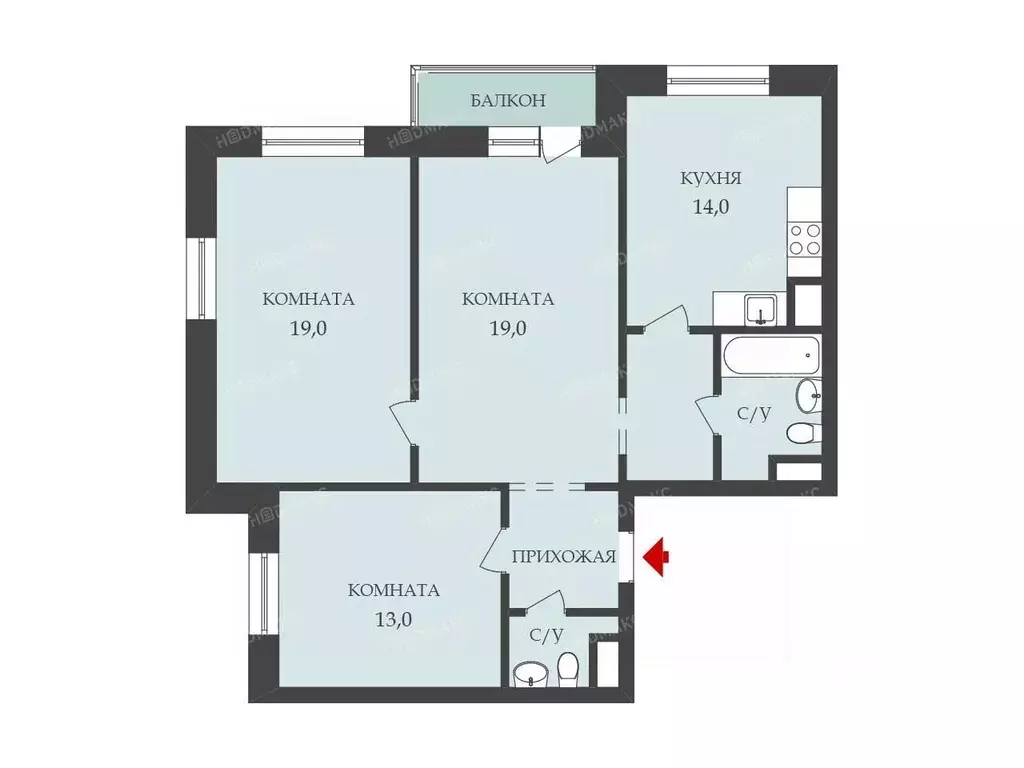 3-к кв. Санкт-Петербург Бестужевская ул., 7к2 (80.5 м) - Фото 2