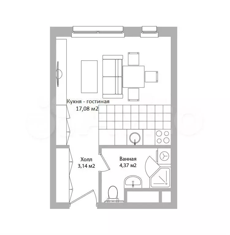 Апартаменты-студия, 24,6 м, 8/16 эт. - Фото 0