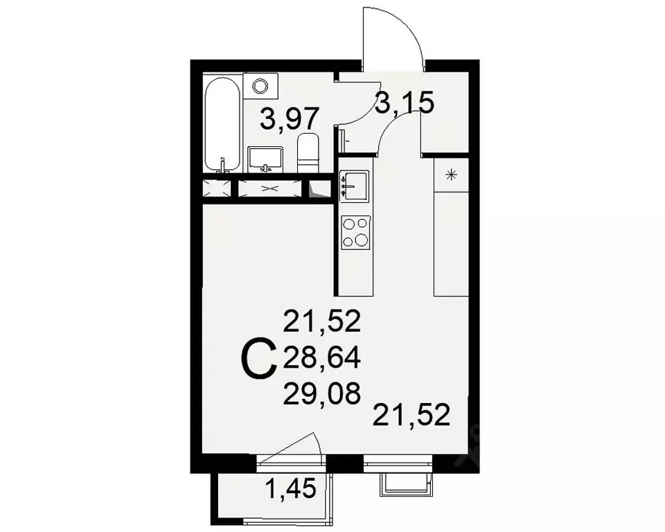 1-к кв. Тульская область, Тула ул. Коминтерна, 44 (29.08 м) - Фото 0