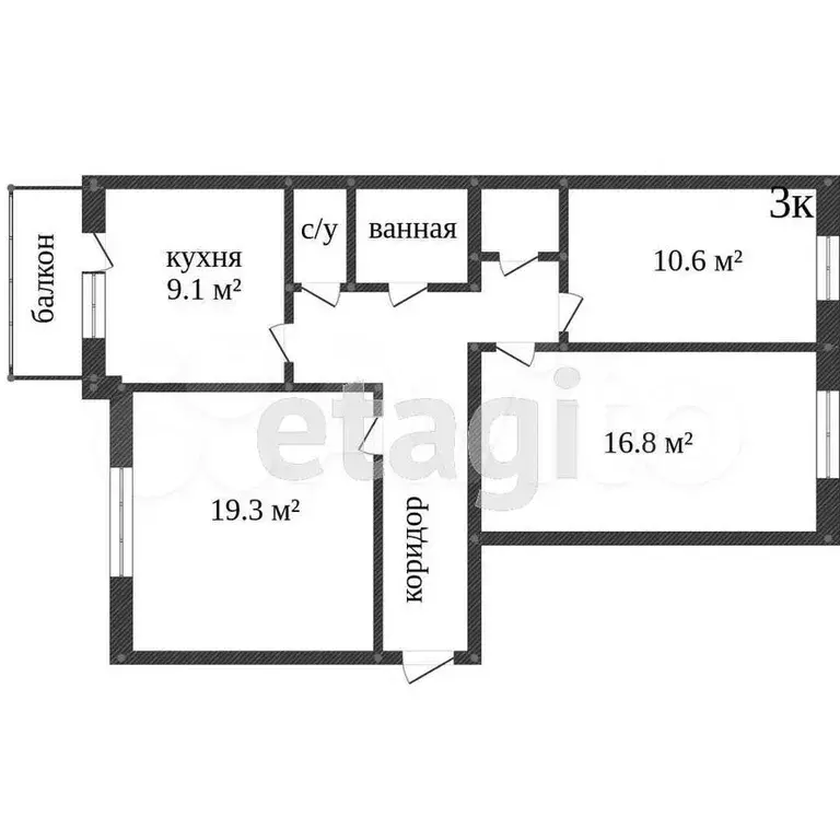 3-к. квартира, 77,7 м, 5/9 эт. - Фото 0