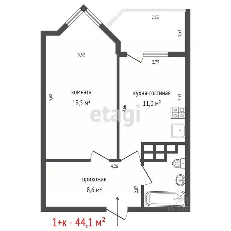 1-к кв. Свердловская область, Екатеринбург ул. Бажова, 68 (44.1 м) - Фото 2