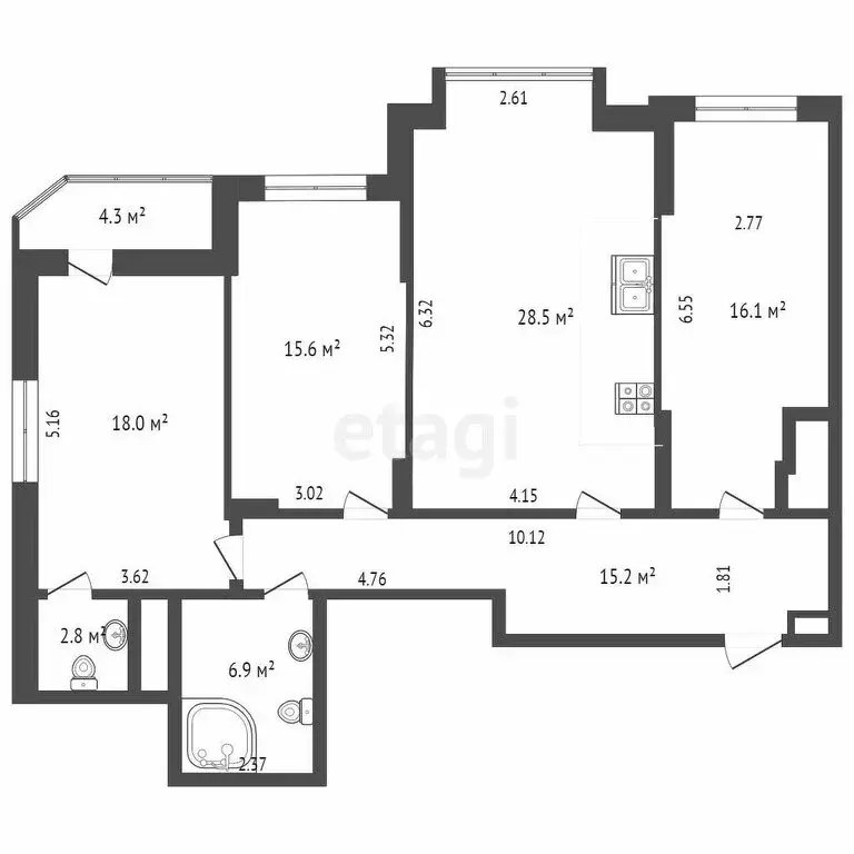 3-комнатная квартира: Тюмень, улица Максима Горького, 68к1 (76.2 м) - Фото 0