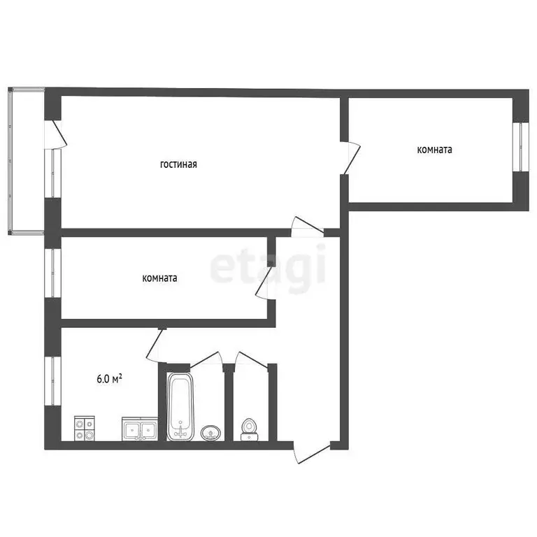 3-комнатная квартира: Камышлов, Северная улица, 68 (68.5 м) - Фото 1