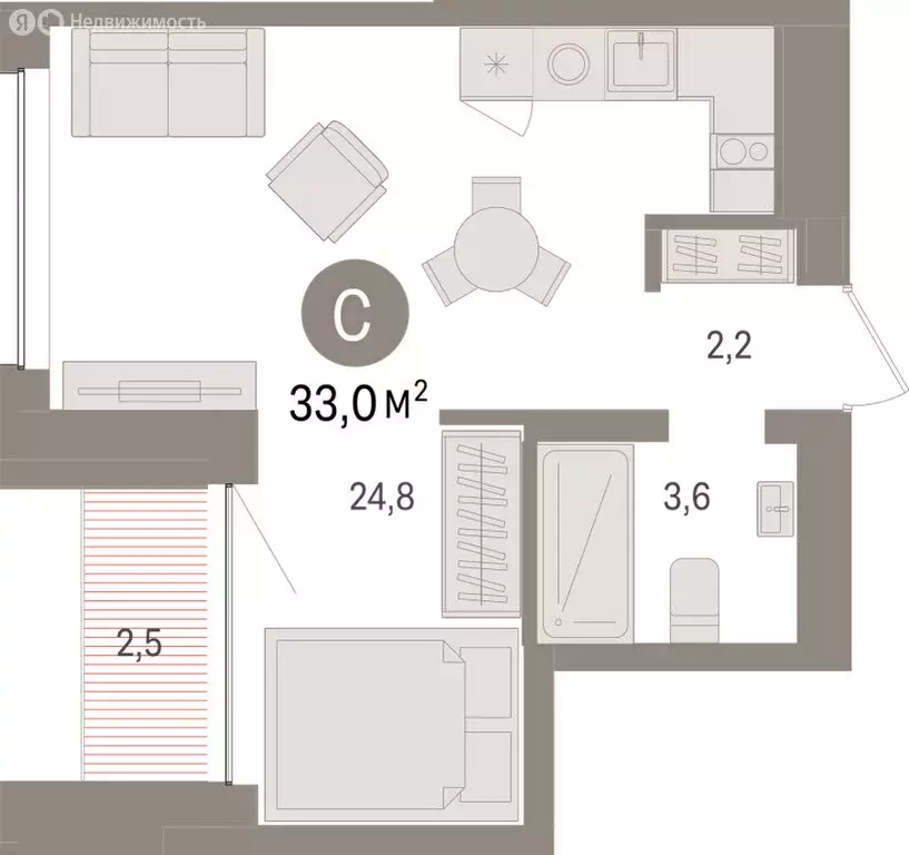 Квартира-студия: Тюмень, Урайская улица (33 м) - Фото 1