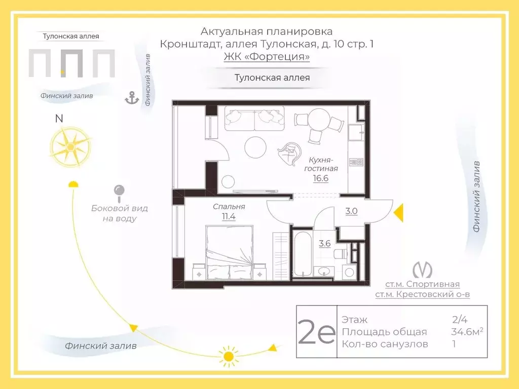 2-к кв. Санкт-Петербург, Санкт-Петербург, Кронштадт Тулонская аллея, ... - Фото 1