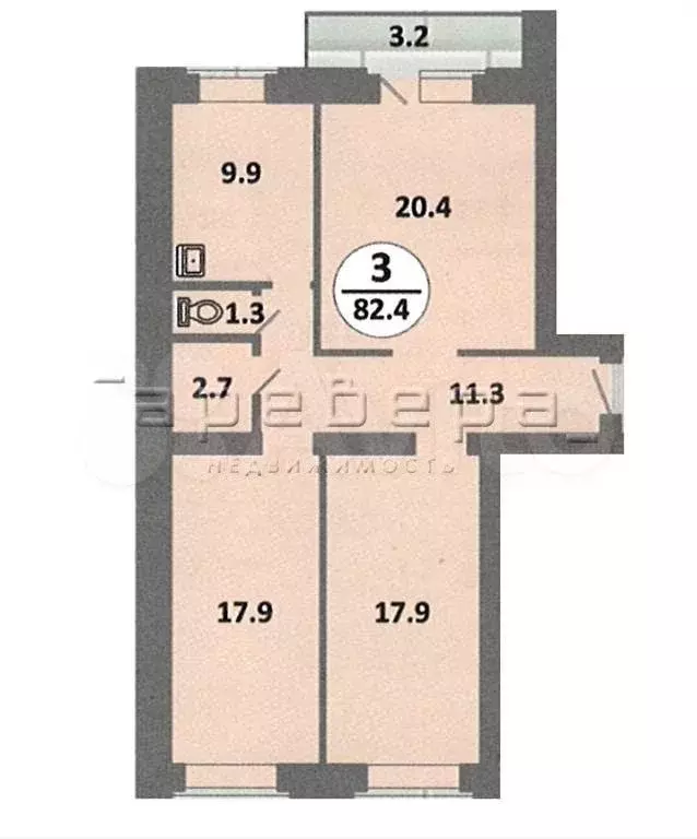 3-к. квартира, 81,3 м, 11/14 эт. - Фото 0