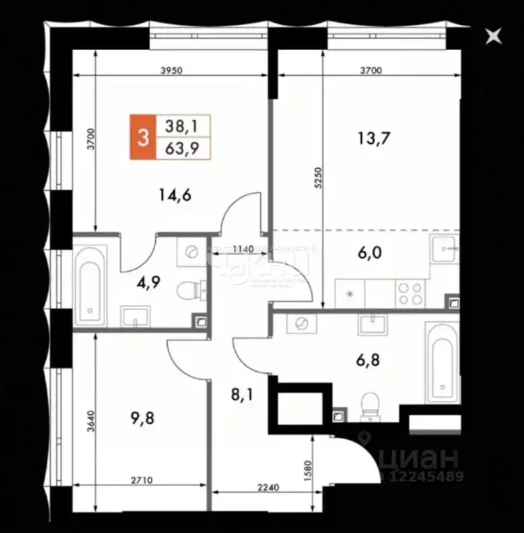 3-к кв. Нижегородская область, Нижний Новгород Черниговская ул. (63.9 ... - Фото 2