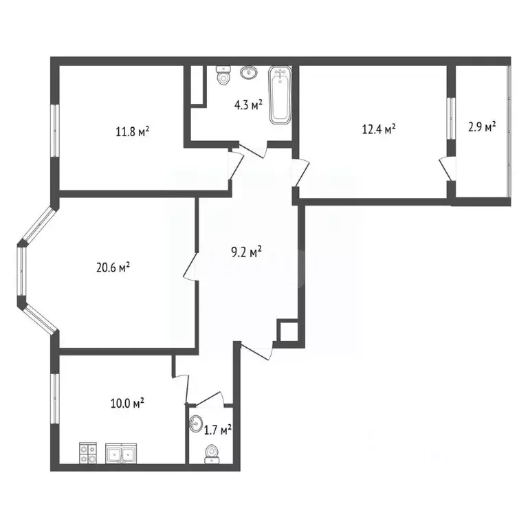 3-к кв. Санкт-Петербург просп. Солидарности, 14к1 (69.6 м) - Фото 1