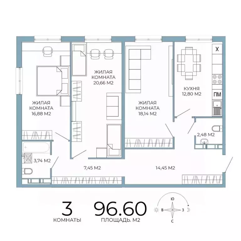3-к кв. Пензенская область, Пенза Лугометрия жилой комплекс (96.6 м) - Фото 0