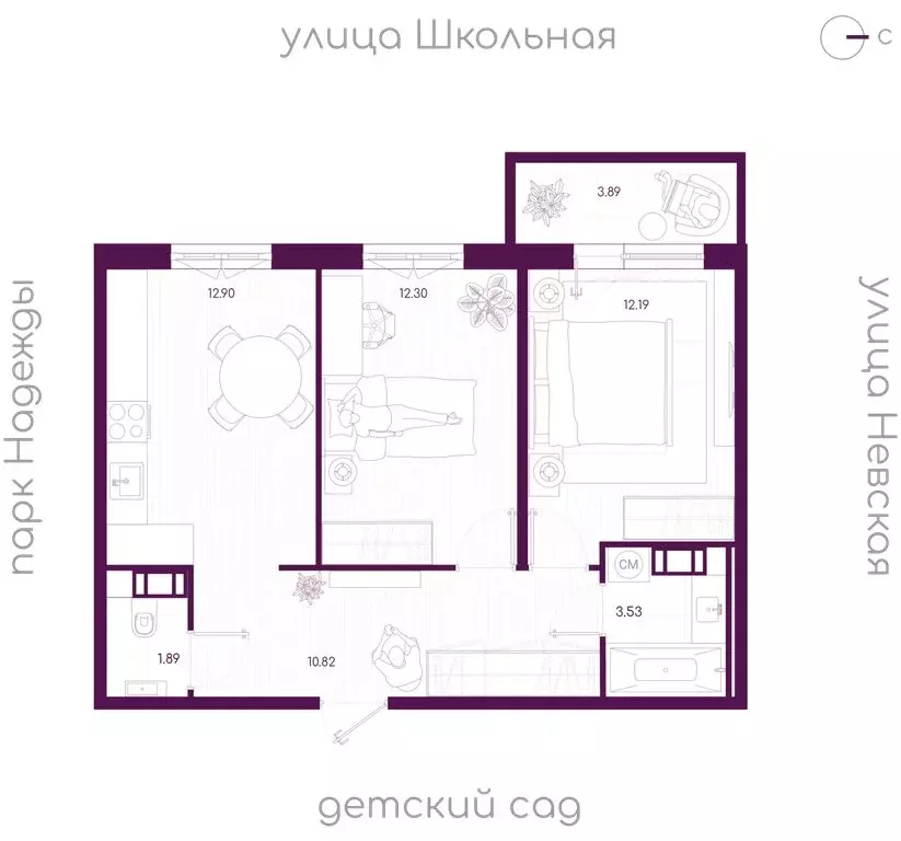 2-комнатная квартира: городской посёлок Дубровка, Школьная улица (54.8 ... - Фото 1