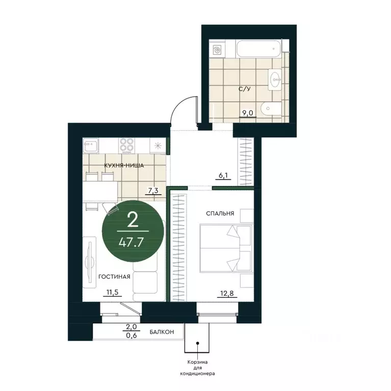2-к кв. Красноярский край, Красноярск Калина Долина жилой комплекс ... - Фото 1