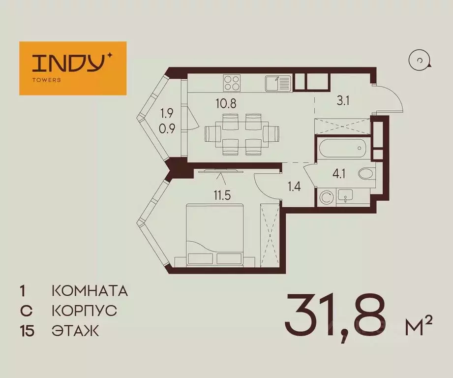 1-к кв. Москва Инди Тауэрс жилой комплекс (31.8 м) - Фото 0