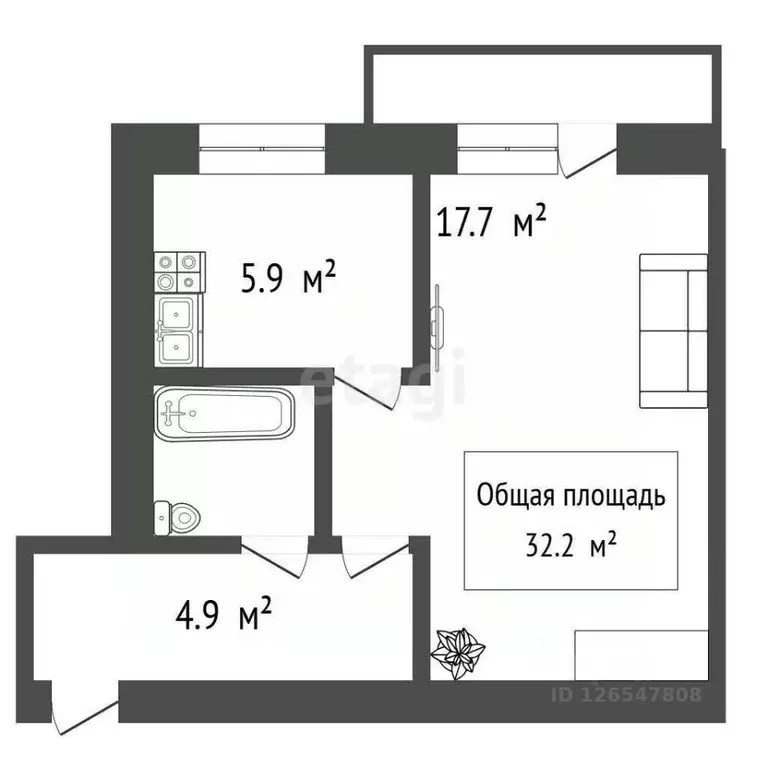 1-к кв. Новосибирская область, Новосибирск ул. Титова, 17 (32.2 м) - Фото 2