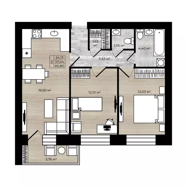 2-к кв. Ярославская область, Ярославль Тормозное ш. (60.8 м) - Фото 1