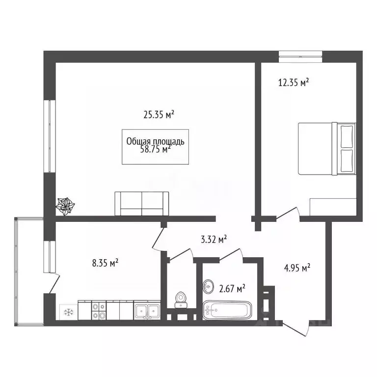 2-к кв. Новосибирская область, Новосибирск ул. Плющихинская, 9 (58.75 ... - Фото 2