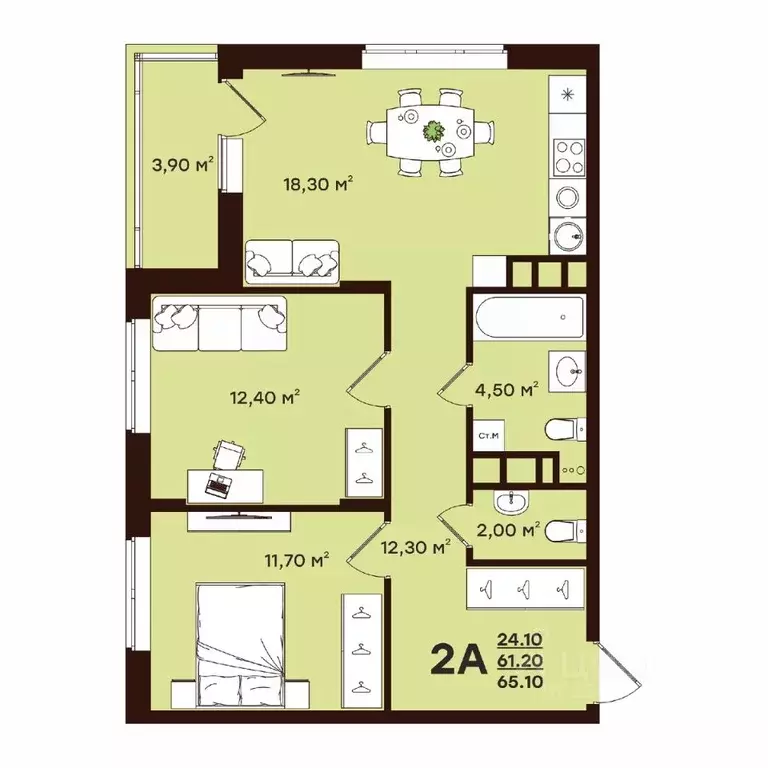2-к кв. Владимирская область, Владимир ул. Чайковского, 7 (65.1 м) - Фото 1