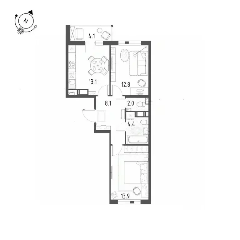 2-к кв. Санкт-Петербург пос. Шушары, ул. Чудовская, 14к1 (56.6 м) - Фото 1