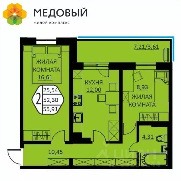 2-к кв. Пермский край, д. Кондратово ул. Г.Н. Нифантова, 12 (55.91 м) - Фото 0