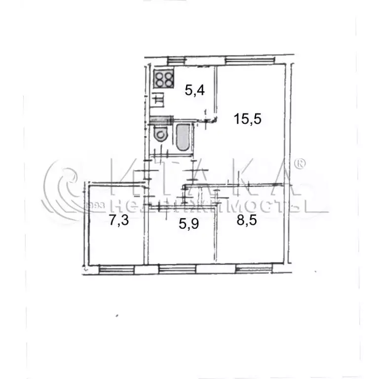 4-к. квартира, 48,8 м, 3/5 эт. - Фото 0