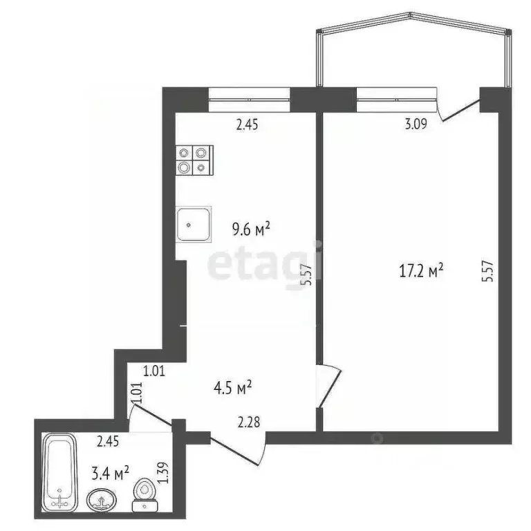 1-к кв. Саха (Якутия), Якутск ул. Якова Потапова, 6 (35.0 м) - Фото 2