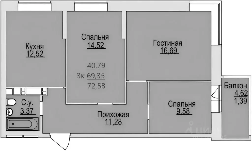 3-к кв. Удмуртия, Ижевск Молодежная ул., 107Г (70.0 м) - Фото 2