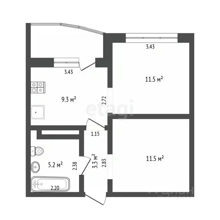2-к кв. Тюменская область, Тюмень ул. Валентины Трофимовой, 13 (41.0 ... - Фото 2