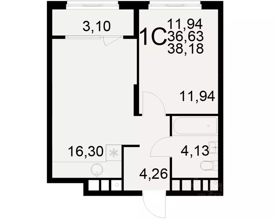 1-к кв. Рязанская область, Рязань ул. Бирюзова (36.63 м) - Фото 0