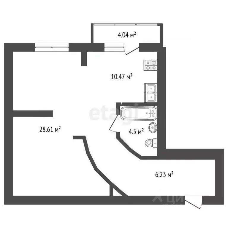 Студия Самарская область, Самара Киевская ул., 13 (50.6 м) - Фото 2
