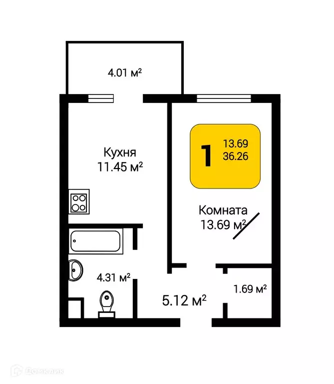 Продаётся 1-к квартира, 37.46 м - Фото 0