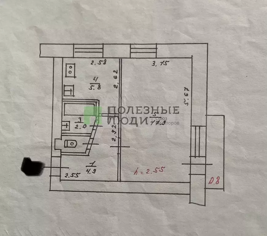 1-к. квартира, 32 м, 3/5 эт. - Фото 0