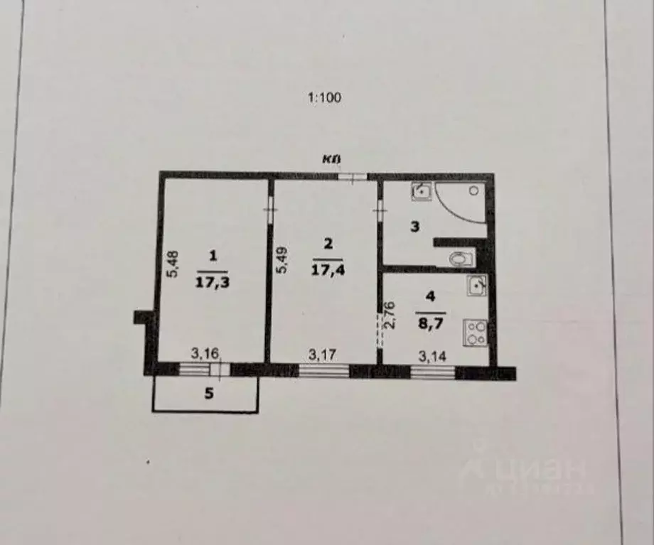 2-к кв. Белгородская область, Белгород ул. Конева, 19 (51.0 м) - Фото 2