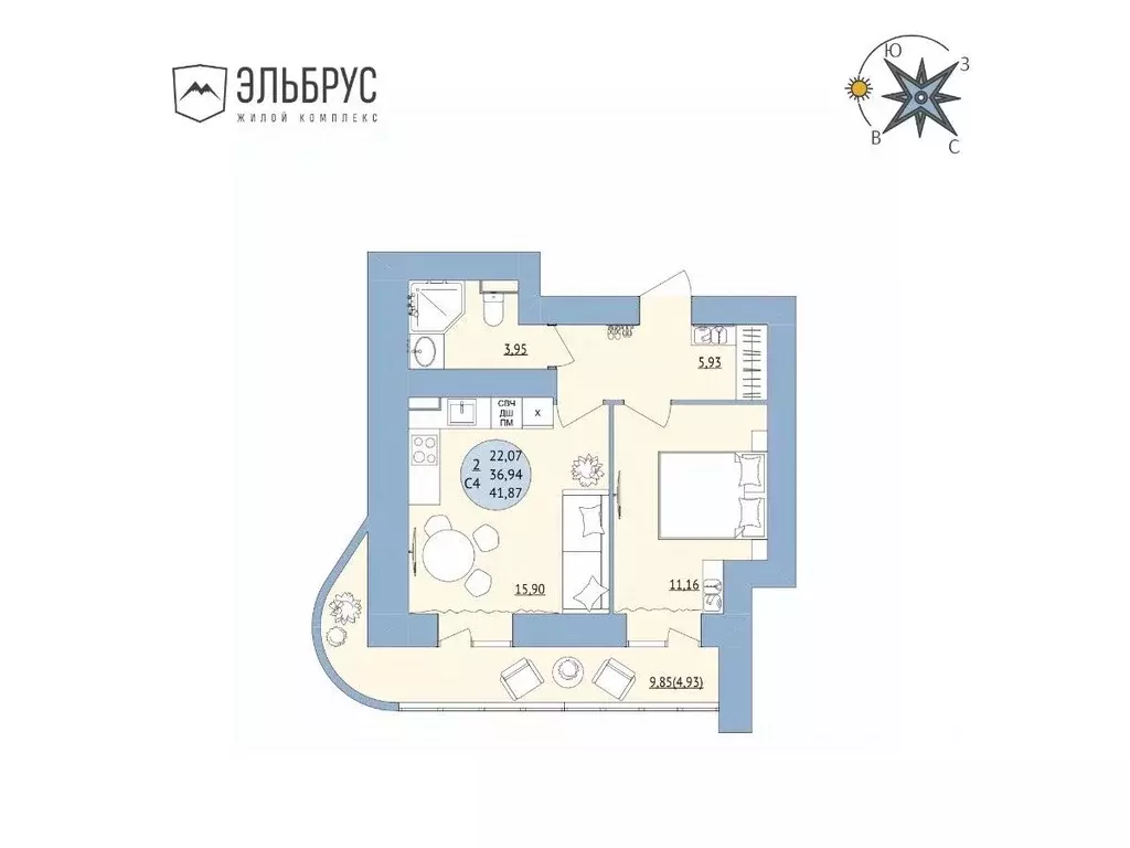 2-к кв. Башкортостан, Уфа Кавказская ул., 24 (41.87 м) - Фото 0