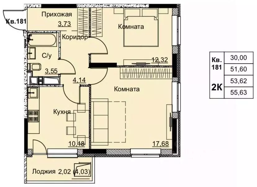 2-к кв. Удмуртия, Ижевск Строитель жилрайон, 6-й мкр,  (53.62 м) - Фото 1