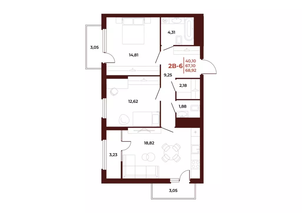 2-к кв. Пензенская область, Пенза Арбери жилой комплекс (68.92 м) - Фото 1