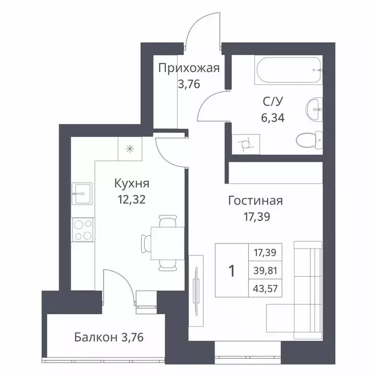 1-комнатная квартира: Новосибирск, Калининский район, микрорайон ... - Фото 0