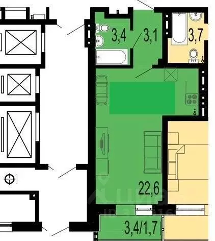 1-к кв. Красноярский край, Красноярск Лесопарковая ул., 25 (30.0 м) - Фото 0