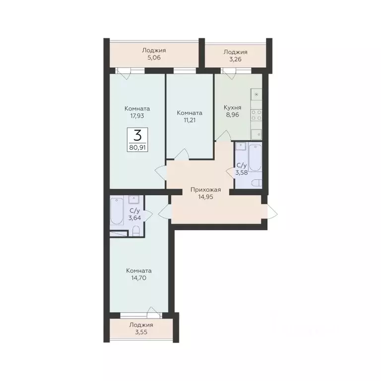 3-к кв. Самарская область, Самара ул. Советской Армии, 242 (80.91 м) - Фото 1