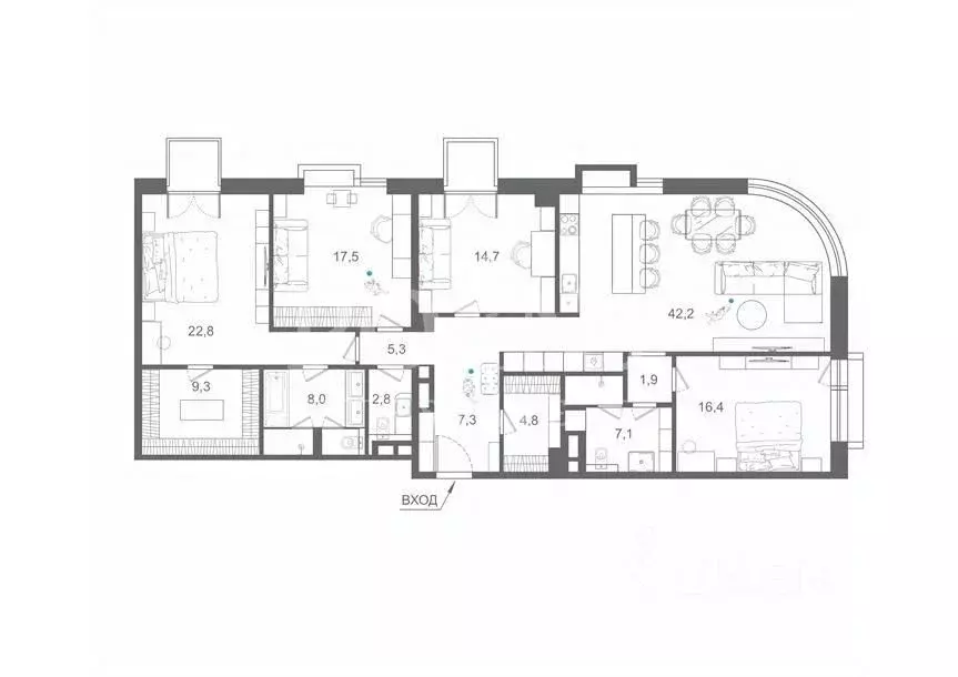 5-к кв. Москва ул. Братьев Фонченко, 1к6 (167.2 м) - Фото 1