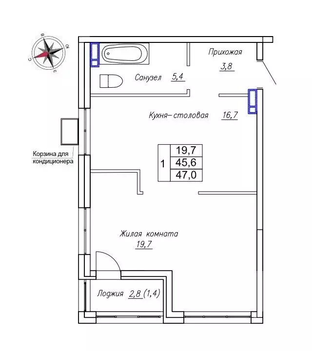 Квартира-студия: Новый, улица Ленина, 6с2 (47 м) - Фото 0