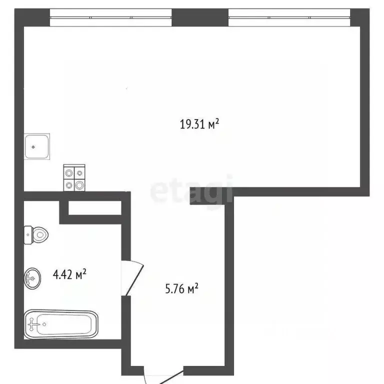 Студия Тюменская область, Тюмень ул. Новоселов, 90 (29.7 м) - Фото 2