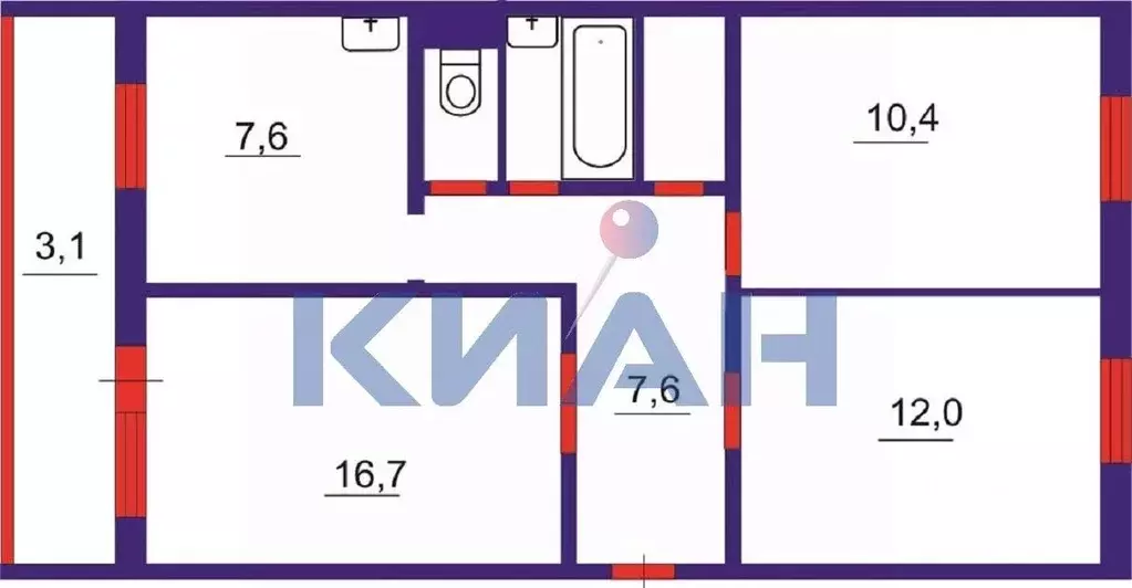 3-к кв. Красноярский край, Красноярск ул. 8 Марта, 20 (62.2 м) - Фото 1