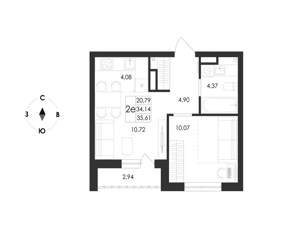 2-комнатная квартира: Воронеж, микрорайон Первое Мая, ЖК Май (35.61 м) - Фото 1