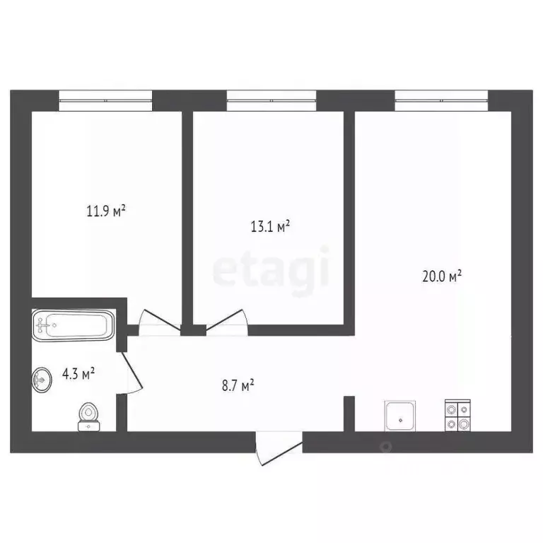 2-к кв. Тюменская область, Тюмень Новгородская ул., 20 (58.0 м) - Фото 2