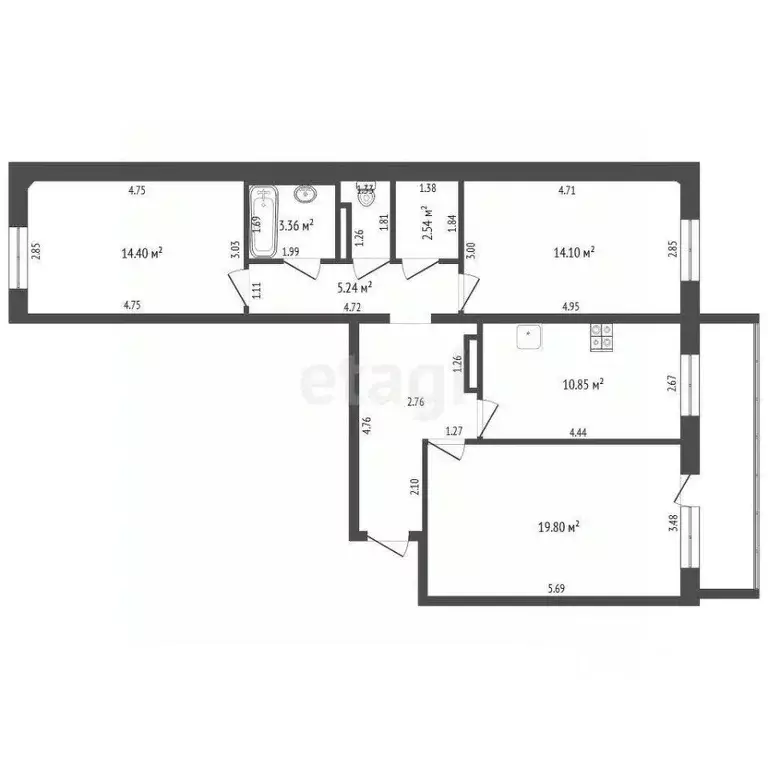 3-к кв. Тюменская область, Тюмень Широтная ул., 213 (66.3 м) - Фото 1