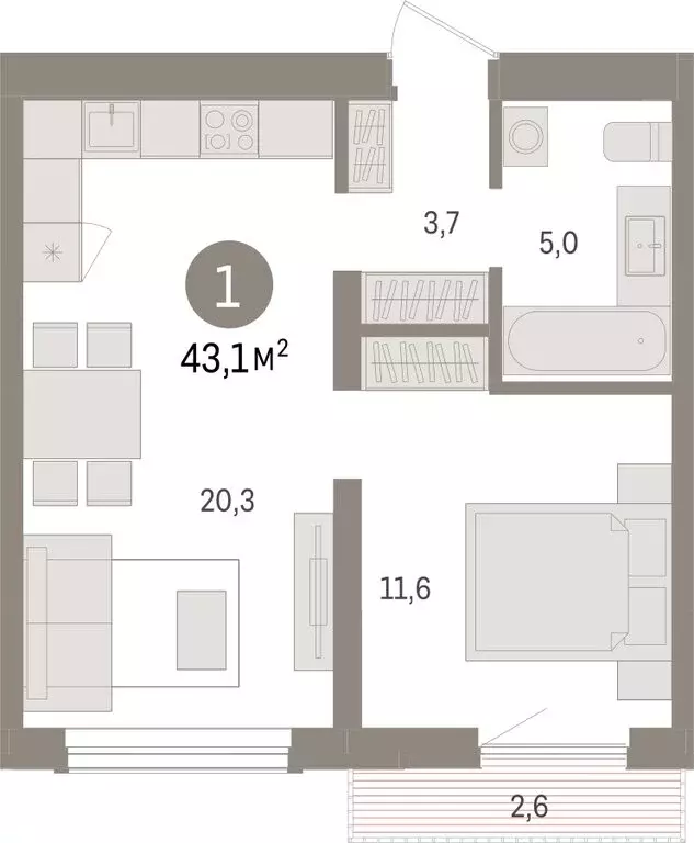 1-комнатная квартира: Новосибирск, улица Аэропорт (43.07 м) - Фото 1