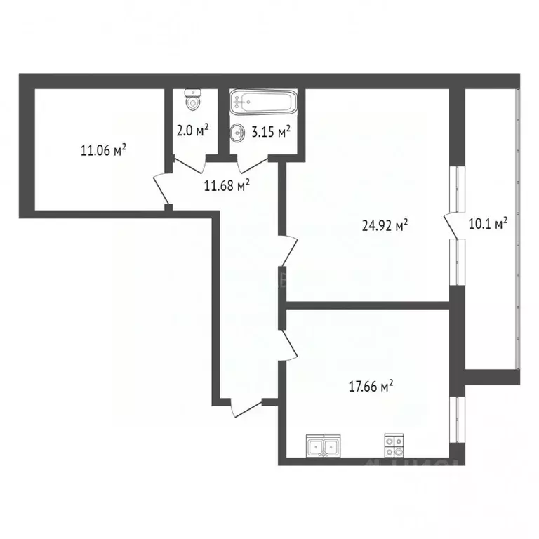 2-к кв. Тюменская область, Тюмень Кремлевская ул., 114 (70.5 м) - Фото 1